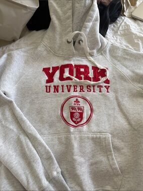 Varsity York University Gray Hoodie with Red Logo